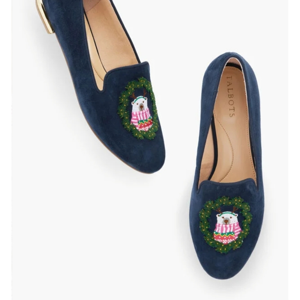 Ryan Embroidered Suede Loafers - Polar Bear | Sz 10